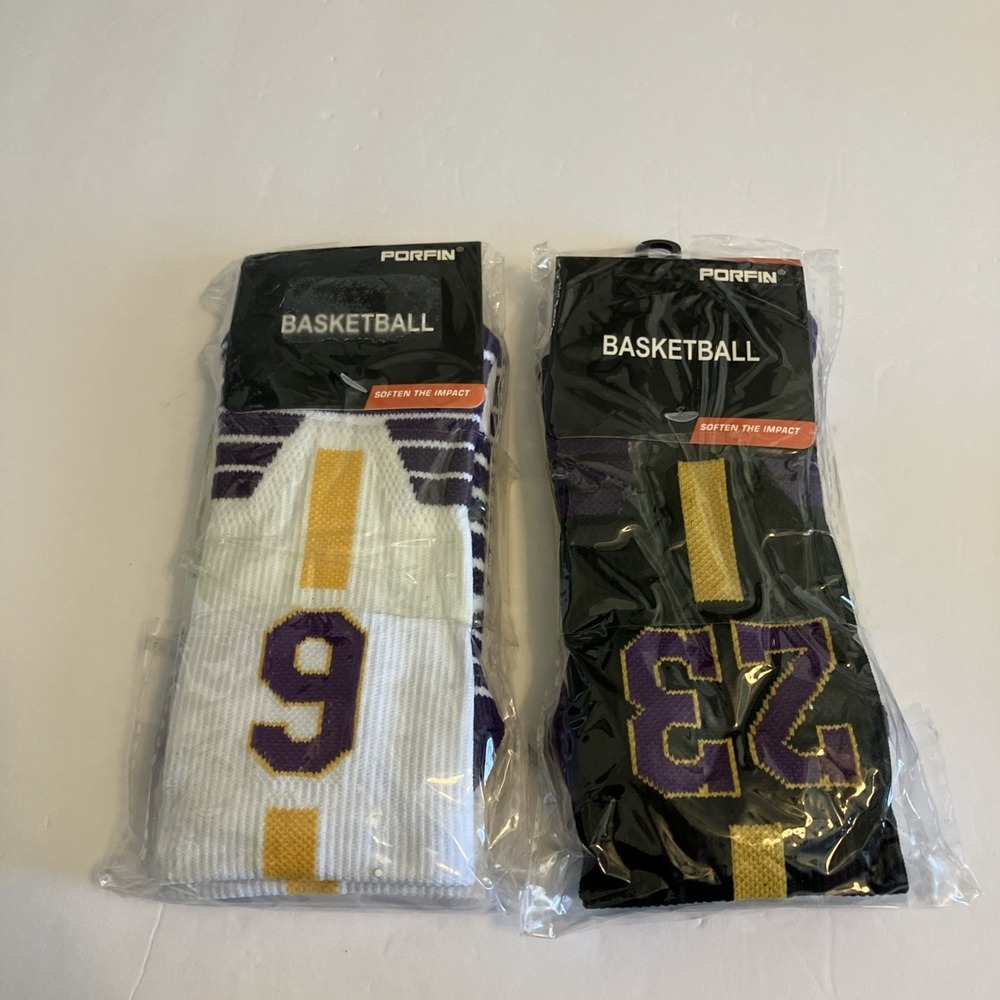 Porfin Basketball Socks Boys Medium Purple New Lakers LeBron James 23 6 2 Pairs
